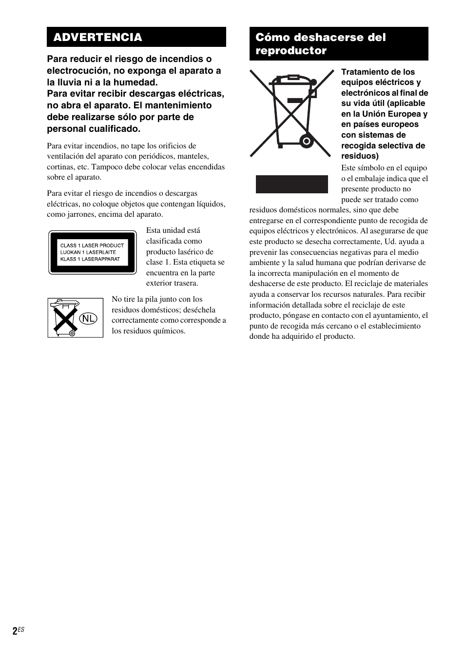 Advertencia cómo deshacerse del reproductor | Sony SCD-XA1200ES User Manual | Page 78 / 104