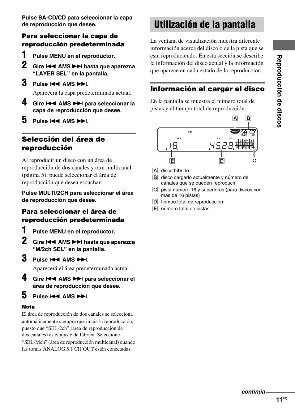 Utilización de la pantalla | Sony SCD-XA1200ES User Manual | Page 87 / 104