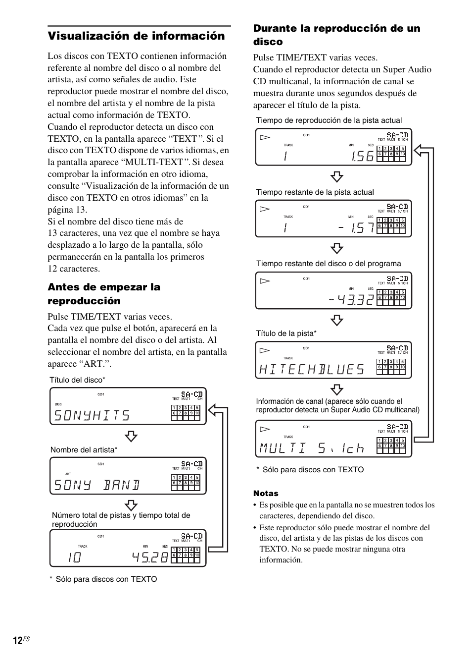 Visualización de información | Sony SCD-XA1200ES User Manual | Page 88 / 104