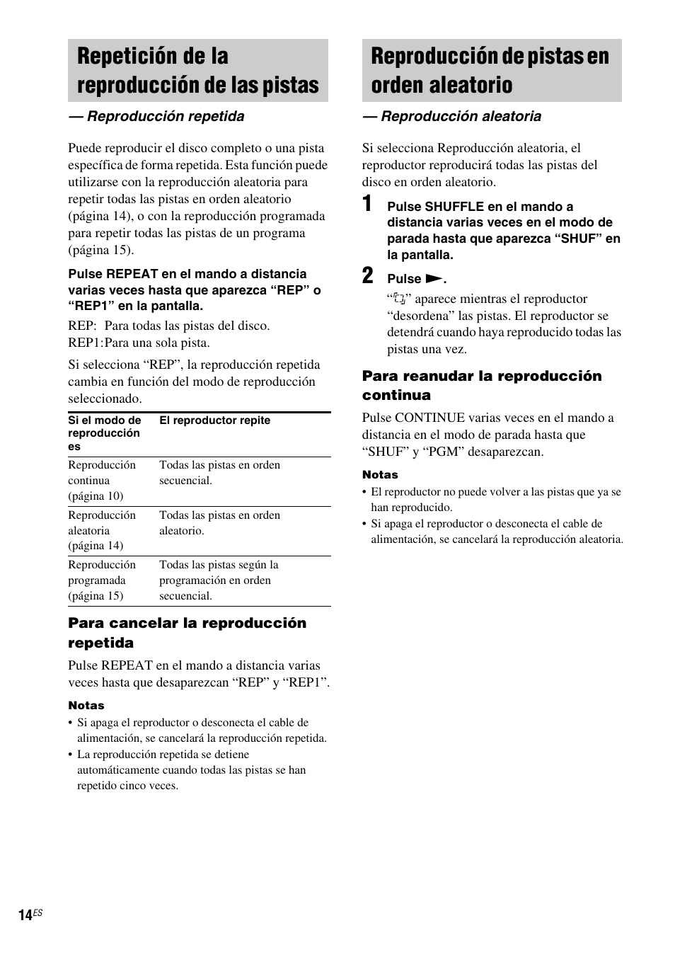 Repetición de la reproducción de las pistas, Reproducción repetida, Reproducción de pistas en orden aleatorio | Reproducción aleatoria | Sony SCD-XA1200ES User Manual | Page 90 / 104
