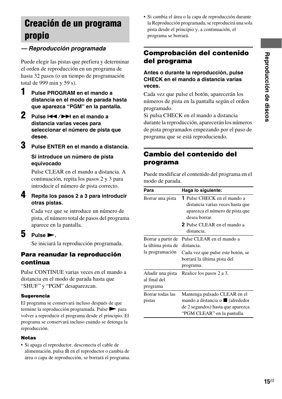 Creación de un programa propio, Reproducción programada | Sony SCD-XA1200ES User Manual | Page 91 / 104