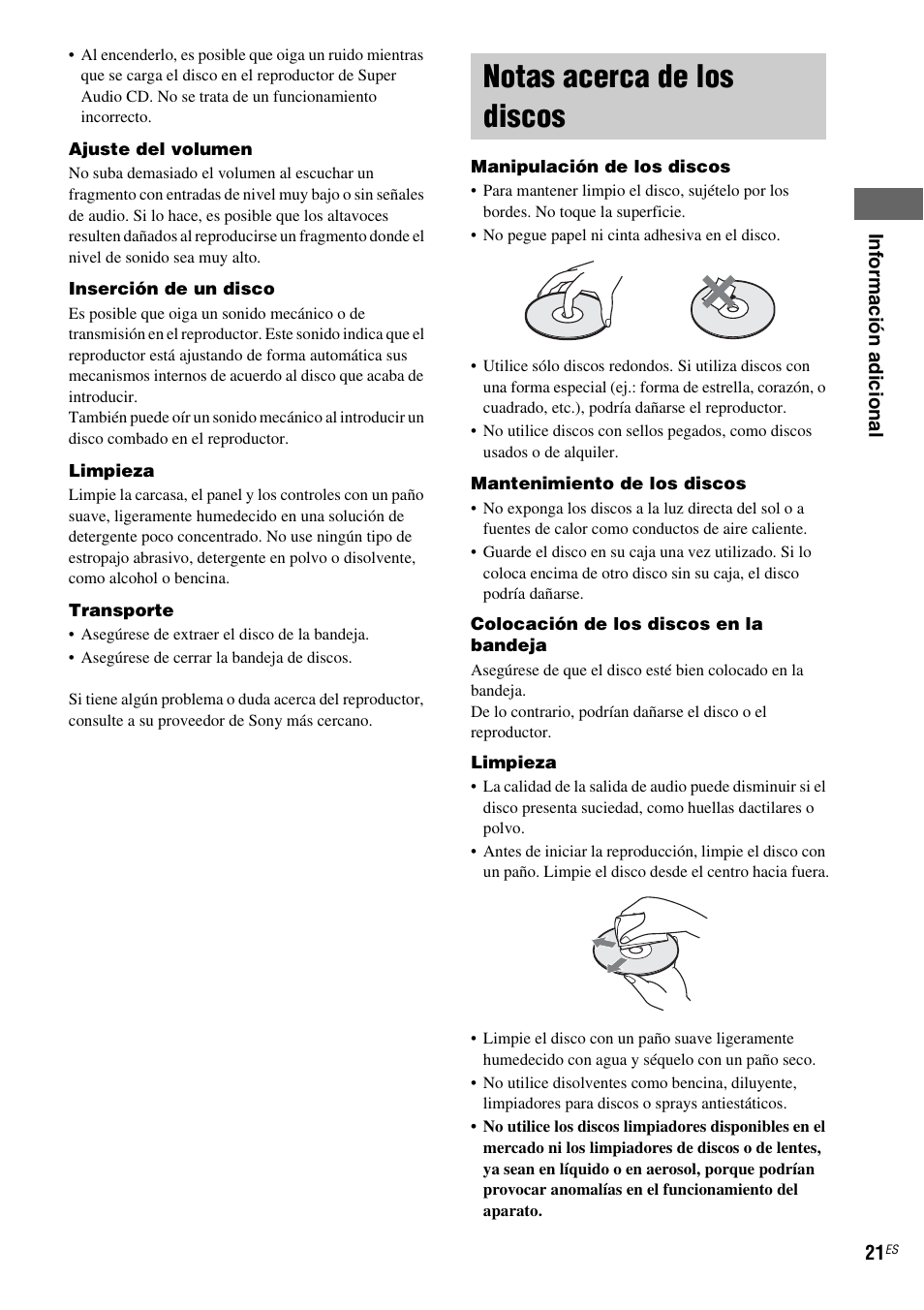 Notas acerca de los discos | Sony SCD-XA1200ES User Manual | Page 97 / 104