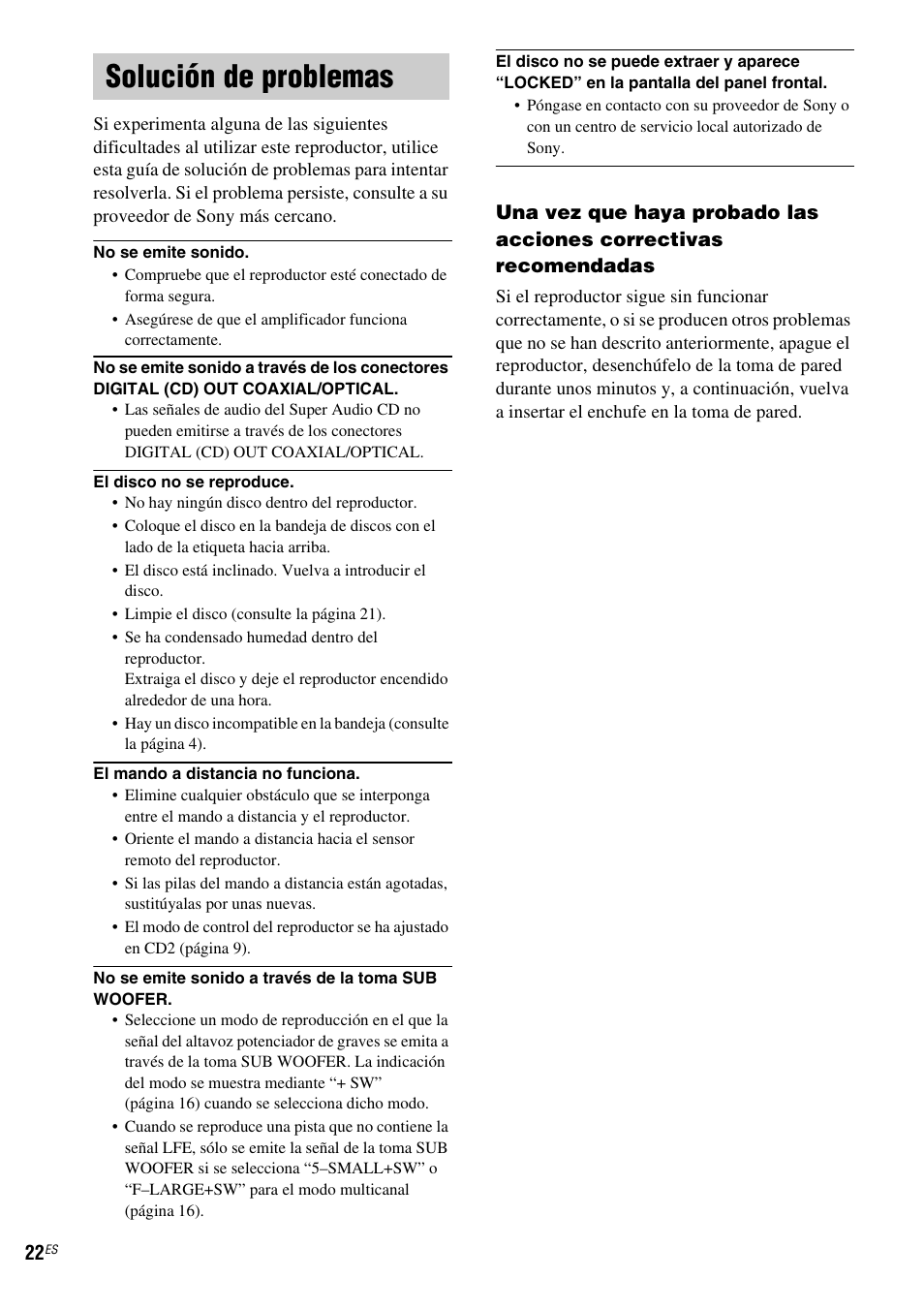 Solución de problemas | Sony SCD-XA1200ES User Manual | Page 98 / 104