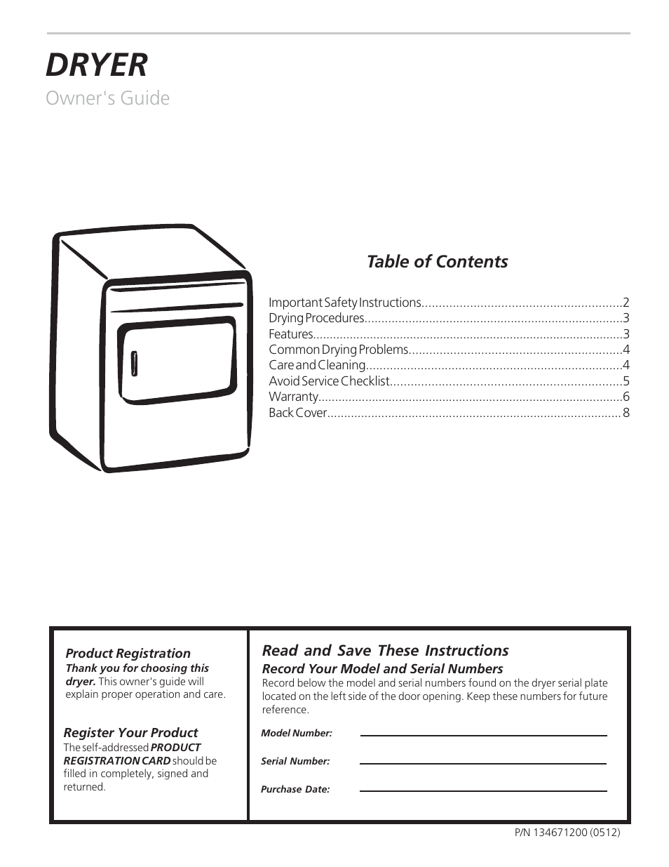 Electrolux Dryer 13467-1200 (0512) User Manual | 7 pages