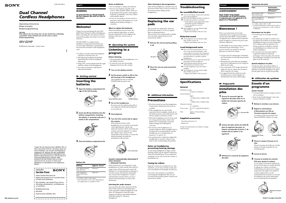 Sony MV-02HP User Manual | 2 pages