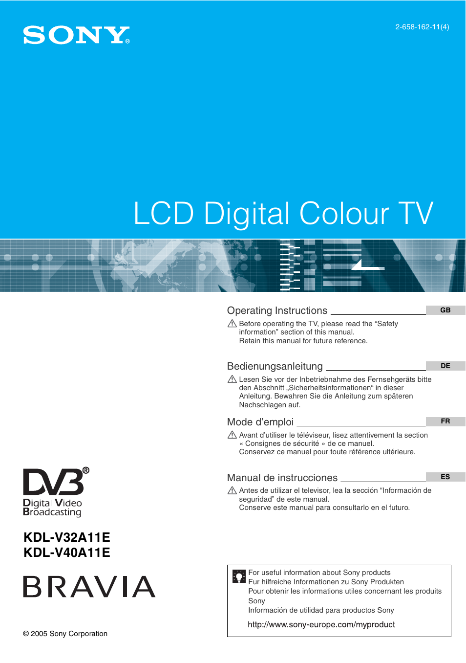 Sony KDL-V32A11E User Manual | 192 pages