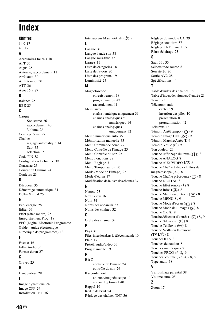 Index | Sony KDL-V32A11E User Manual | Page 140 / 192