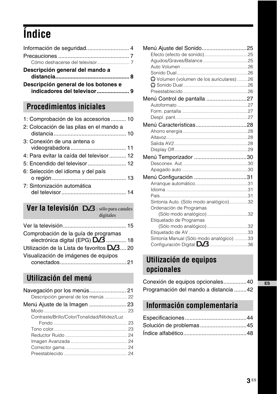 Índice | Sony KDL-V32A11E User Manual | Page 143 / 192