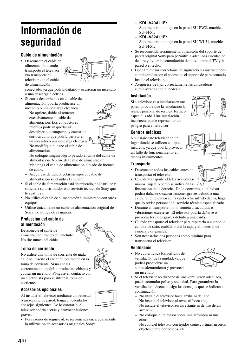 Información de seguridad | Sony KDL-V32A11E User Manual | Page 144 / 192