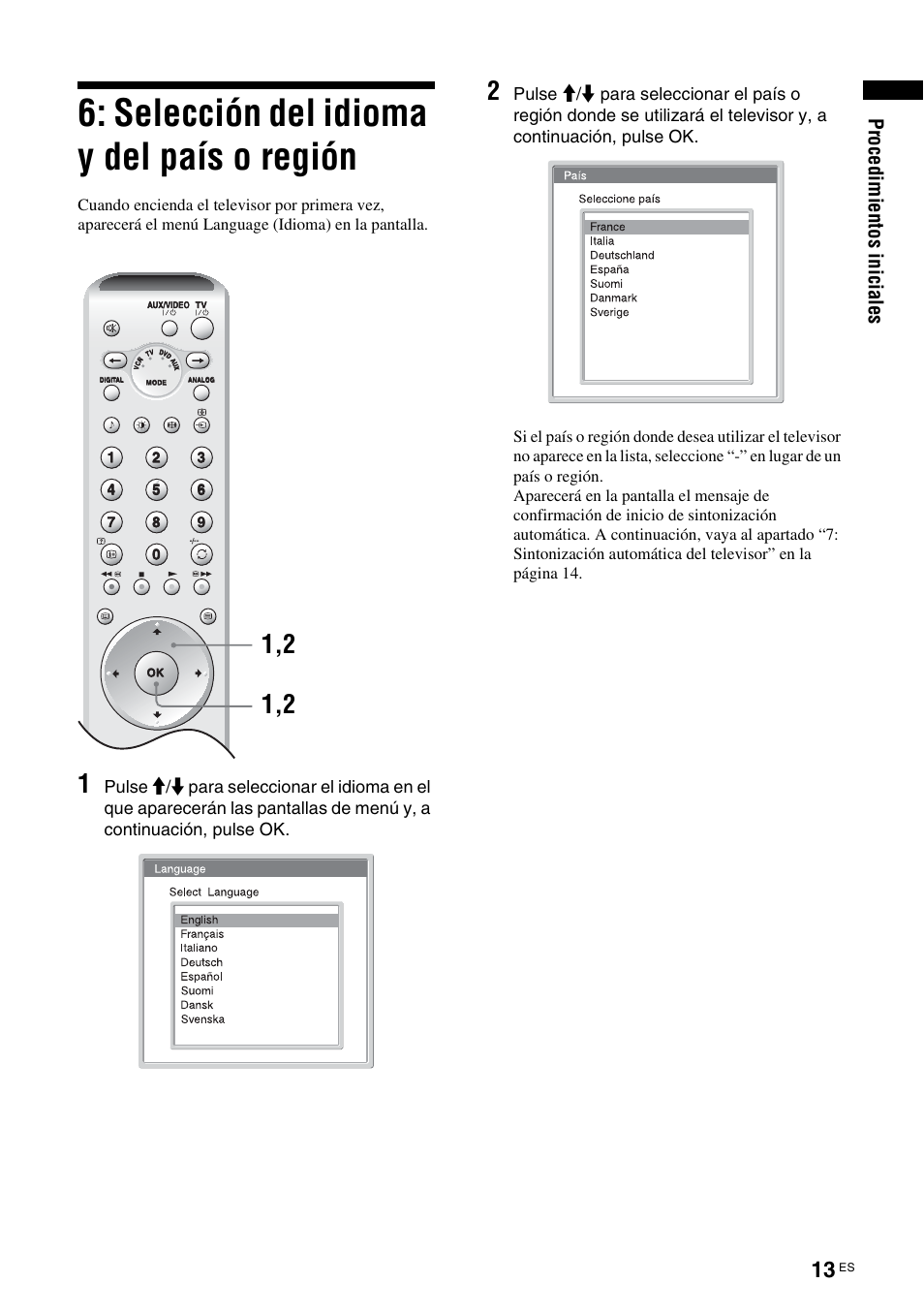 Selección del idioma y del país o región, Selección del idioma y del país, O región | Sony KDL-V32A11E User Manual | Page 153 / 192