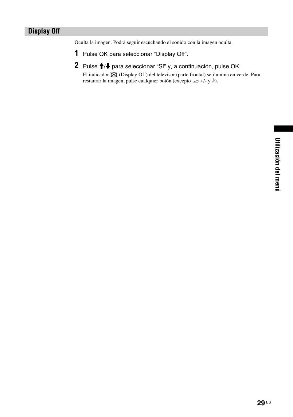Display off | Sony KDL-V32A11E User Manual | Page 169 / 192