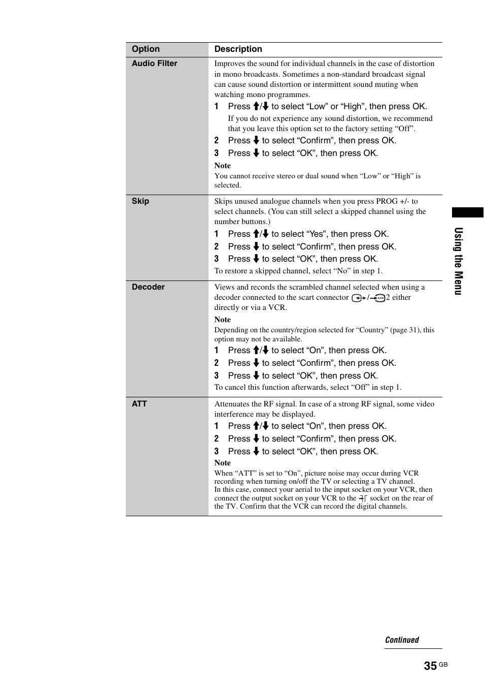 Sony KDL-V32A11E User Manual | Page 35 / 192