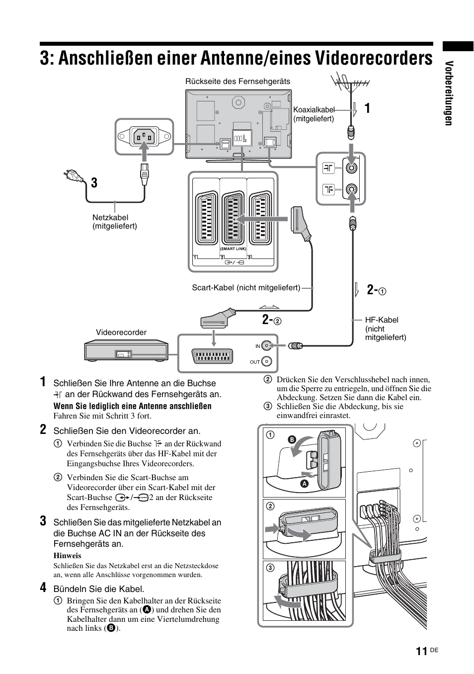 Anschließen einer antenne/eines videorecorders, Anschließen einer antenne/eines, Videorecorders | Sony KDL-V32A11E User Manual | Page 57 / 192