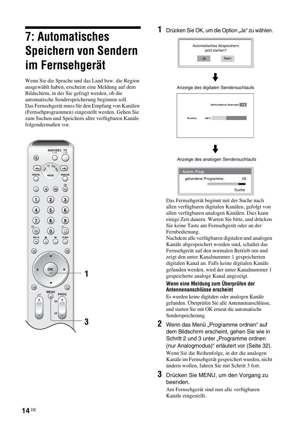 Automatisches speichern von sendern im, Fernsehgerät, 31 m | Sony KDL-V32A11E User Manual | Page 60 / 192