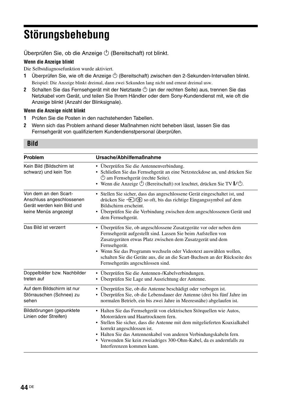 Störungsbehebung, Bild | Sony KDL-V32A11E User Manual | Page 90 / 192