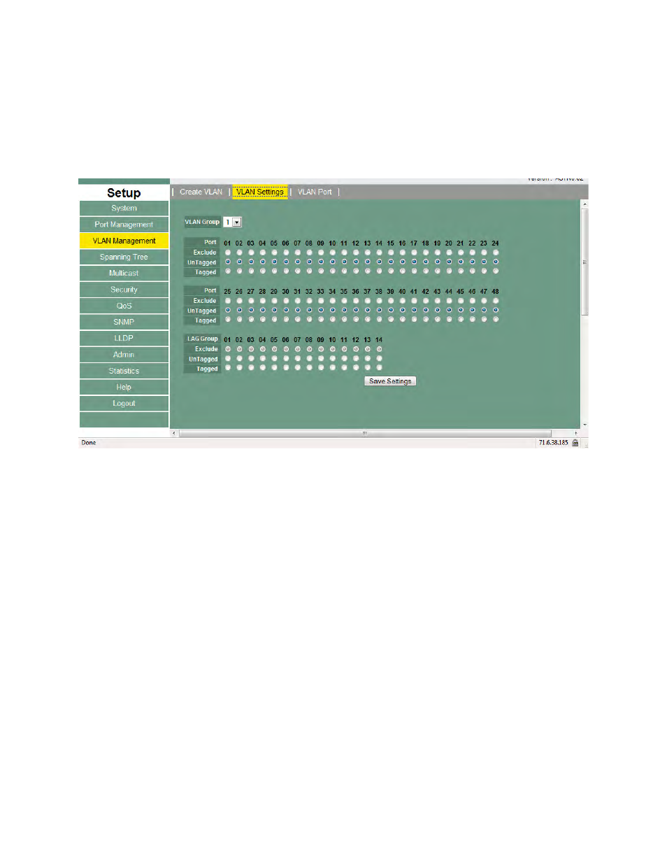 Vlan management – vlan settings | Asante Technologies 3624/48 User Manual | Page 72 / 145