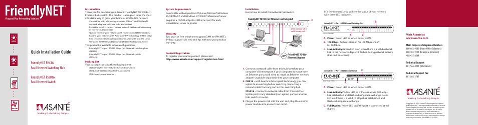 Asante Technologies FS5016 User Manual | 2 pages