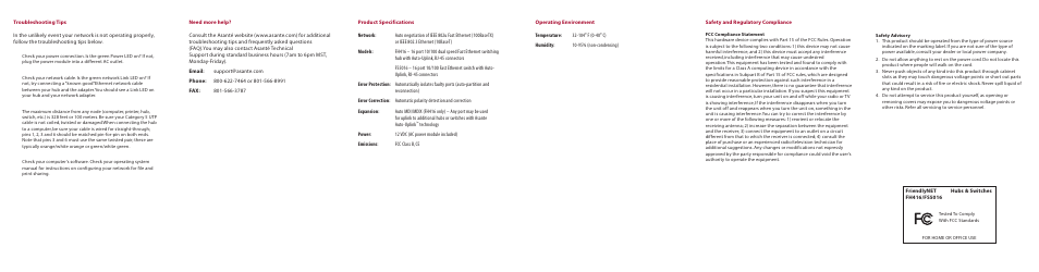 Asante Technologies FS5016 User Manual | Page 2 / 2
