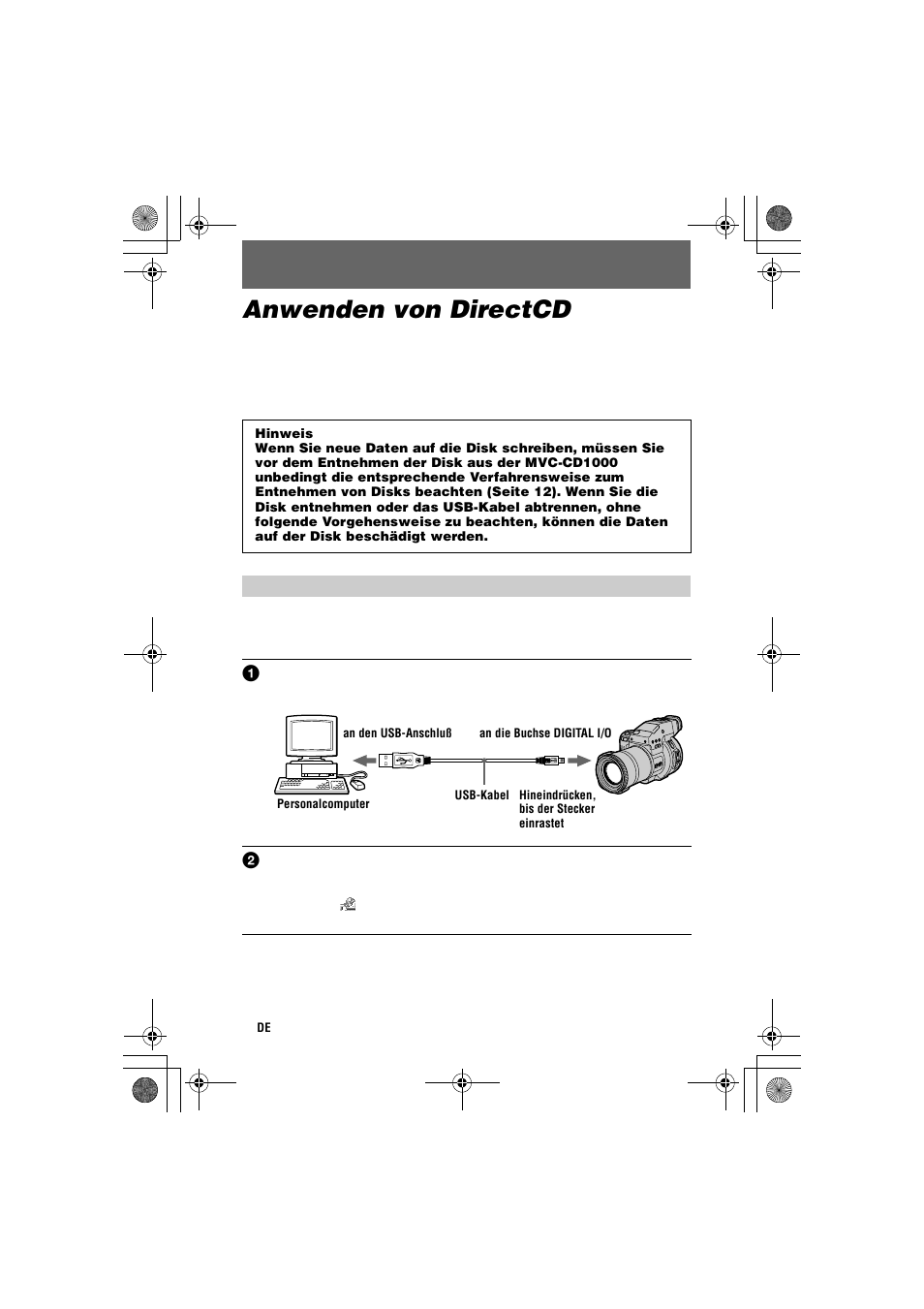 Anwenden von directcd | Sony MVC-CD1000 User Manual | Page 22 / 32