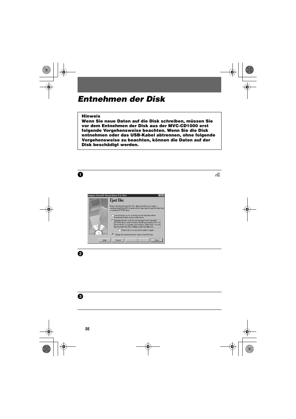 Entnehmen der disk | Sony MVC-CD1000 User Manual | Page 26 / 32