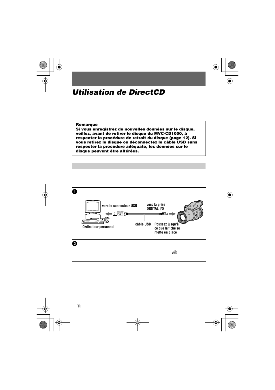 Utilisation de directcd | Sony MVC-CD1000 User Manual | Page 8 / 32