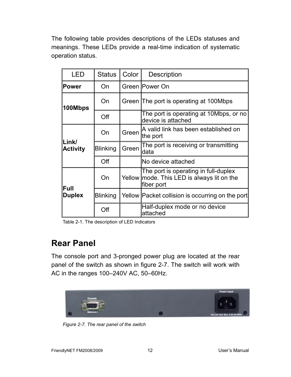 Rear panel | Asante Technologies FM2008/2009 User Manual | Page 12 / 86