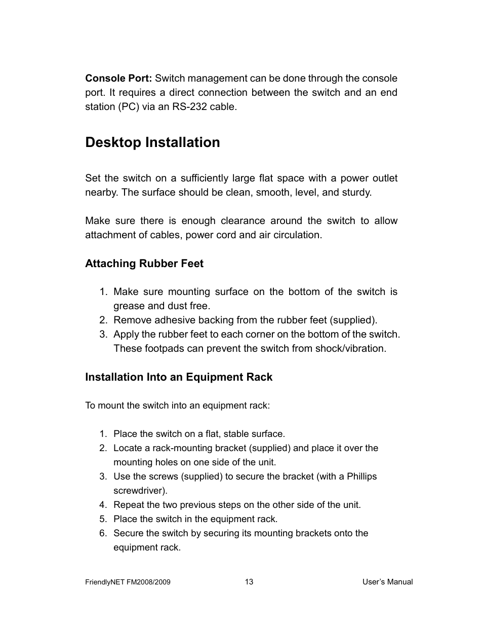 Desktop installation | Asante Technologies FM2008/2009 User Manual | Page 13 / 86