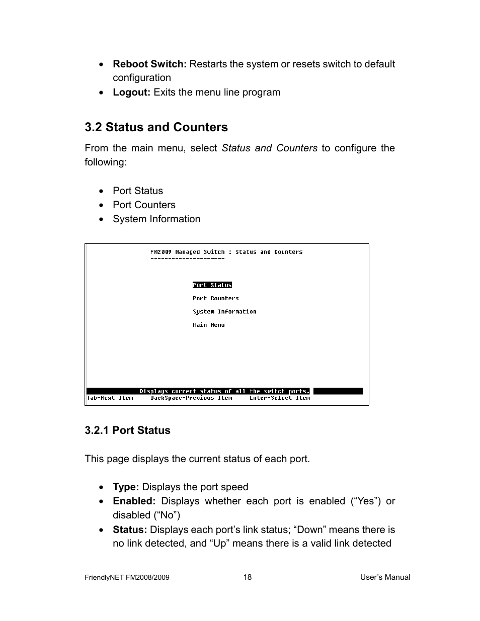 2 status and counters | Asante Technologies FM2008/2009 User Manual | Page 18 / 86