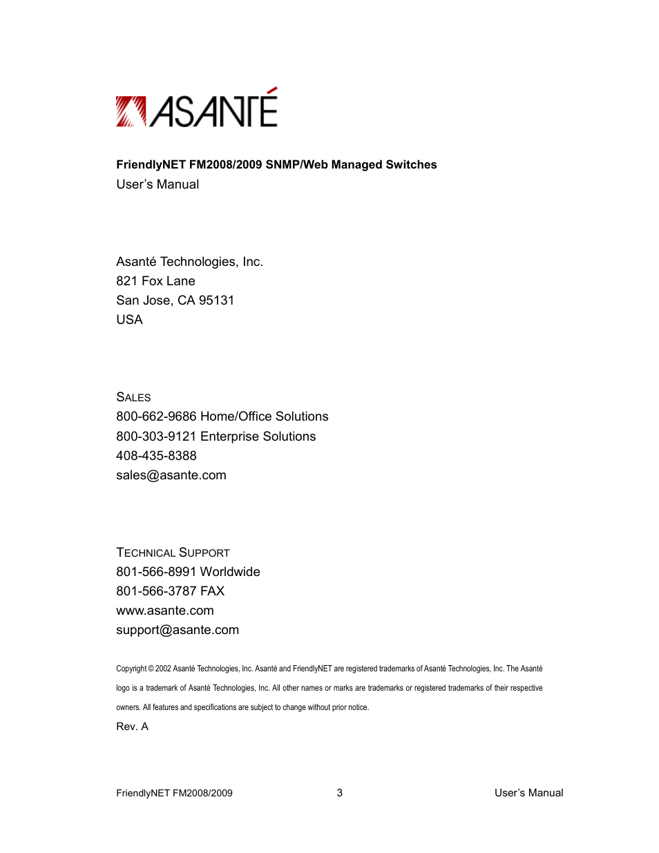 Asante Technologies FM2008/2009 User Manual | Page 3 / 86