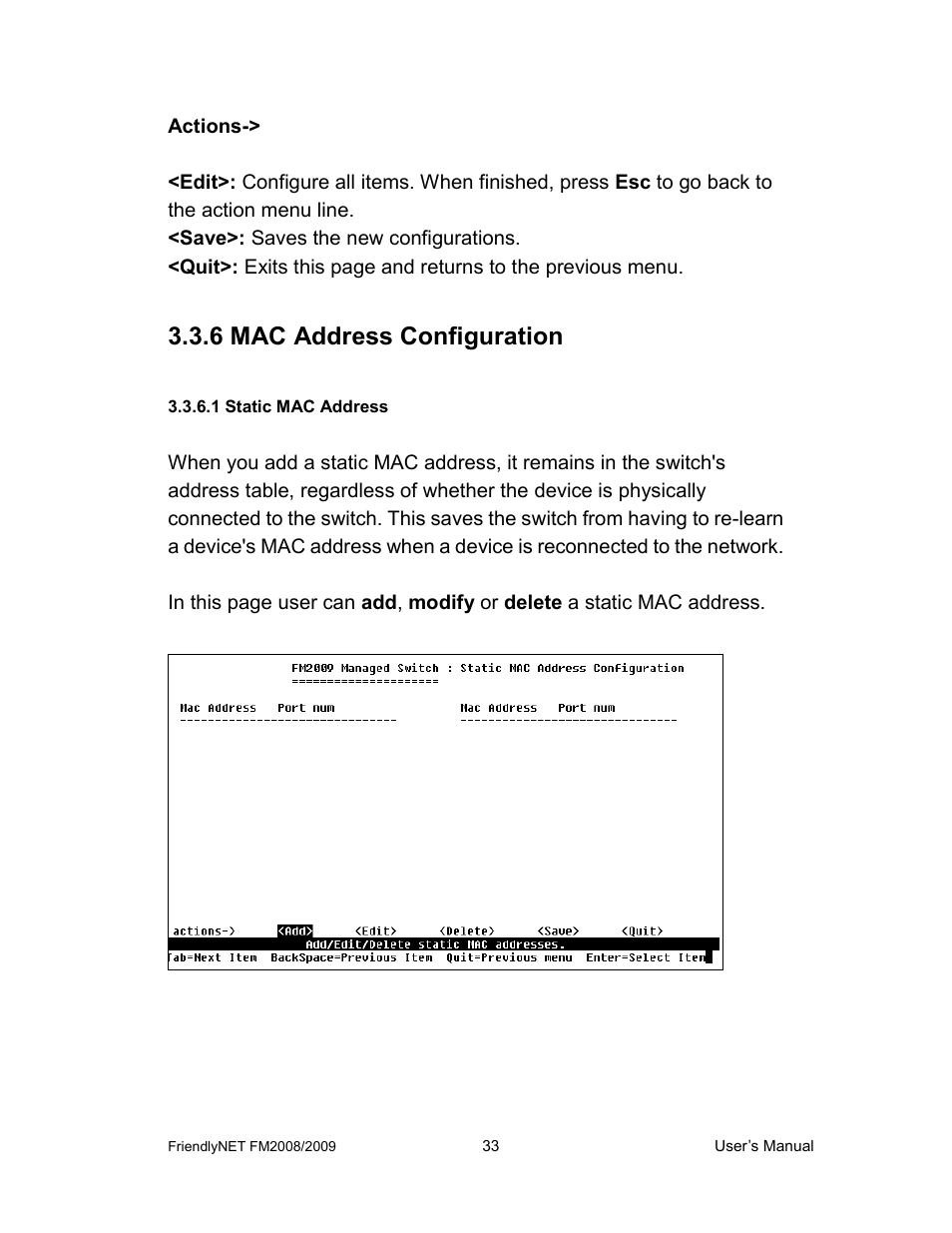 6 mac address configuration | Asante Technologies FM2008/2009 User Manual | Page 33 / 86