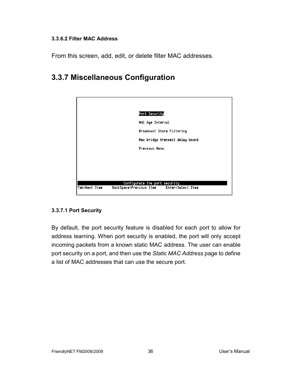 7 miscellaneous configuration | Asante Technologies FM2008/2009 User Manual | Page 36 / 86