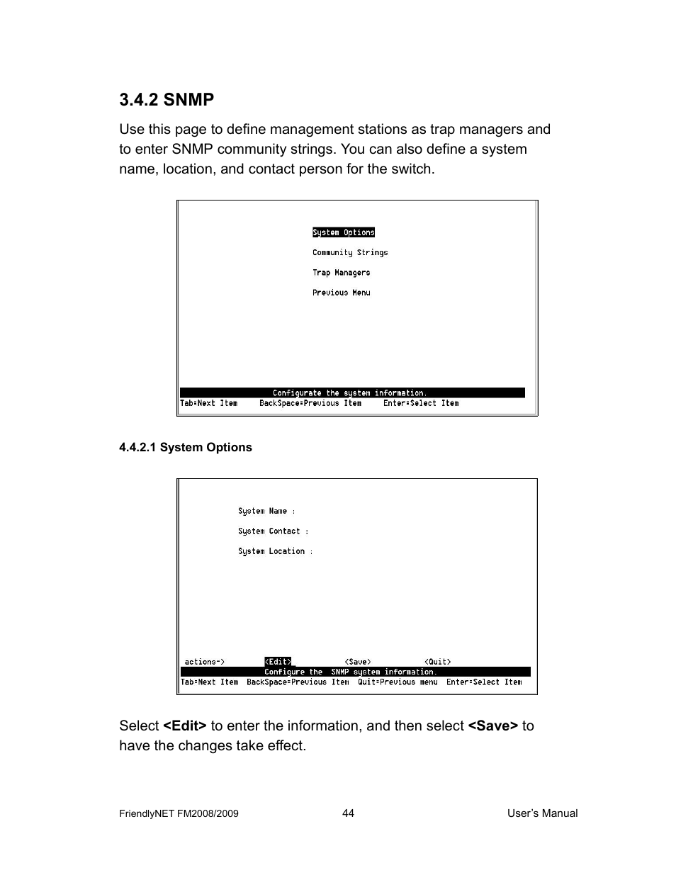 2 snmp | Asante Technologies FM2008/2009 User Manual | Page 44 / 86