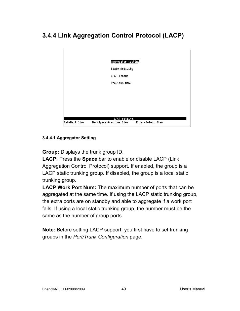 4 link aggregation control protocol (lacp) | Asante Technologies FM2008/2009 User Manual | Page 49 / 86