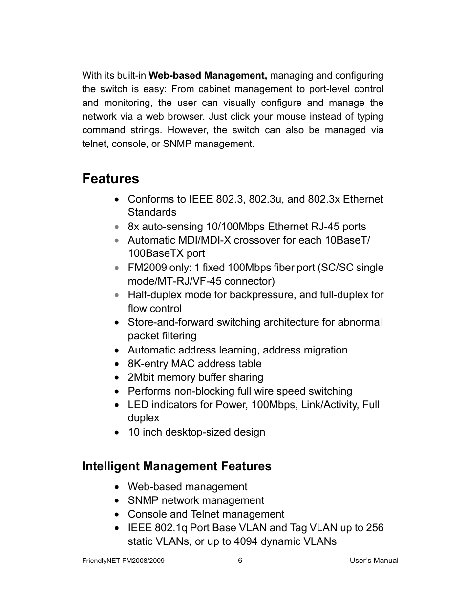 Features | Asante Technologies FM2008/2009 User Manual | Page 6 / 86