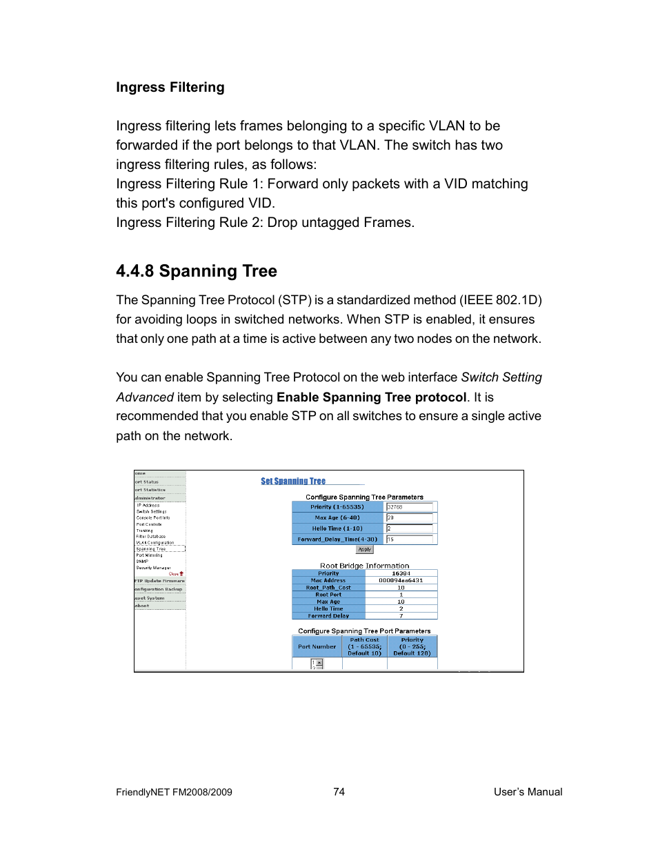 8 spanning tree | Asante Technologies FM2008/2009 User Manual | Page 74 / 86