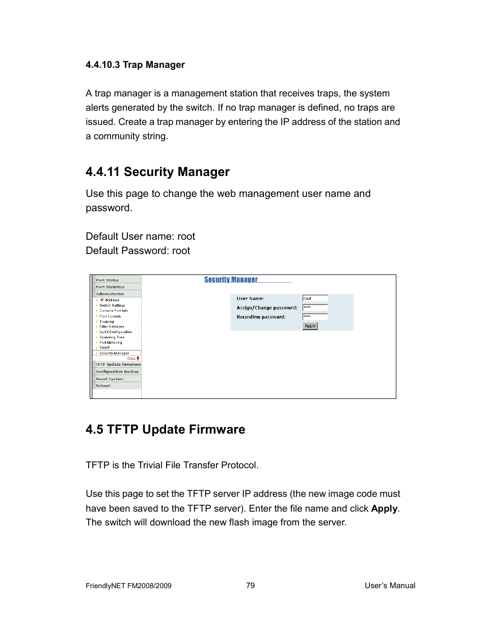 11 security manager, 5 tftp update firmware | Asante Technologies FM2008/2009 User Manual | Page 79 / 86