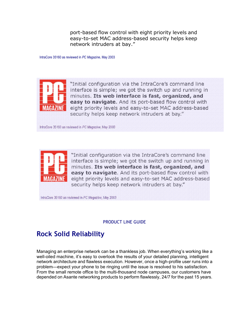 Rock solid reliability | Asante Technologies IntraCore IC35160G User Manual | Page 2 / 22