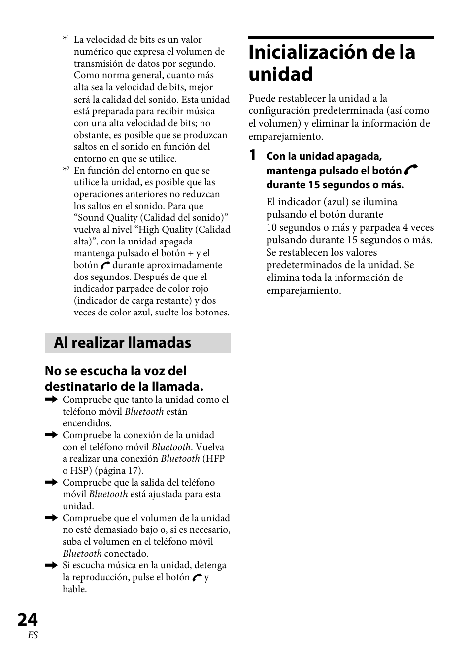 Al realizar llamadas, Inicialización de la unidad | Sony XBA-BT75 User Manual | Page 102 / 132