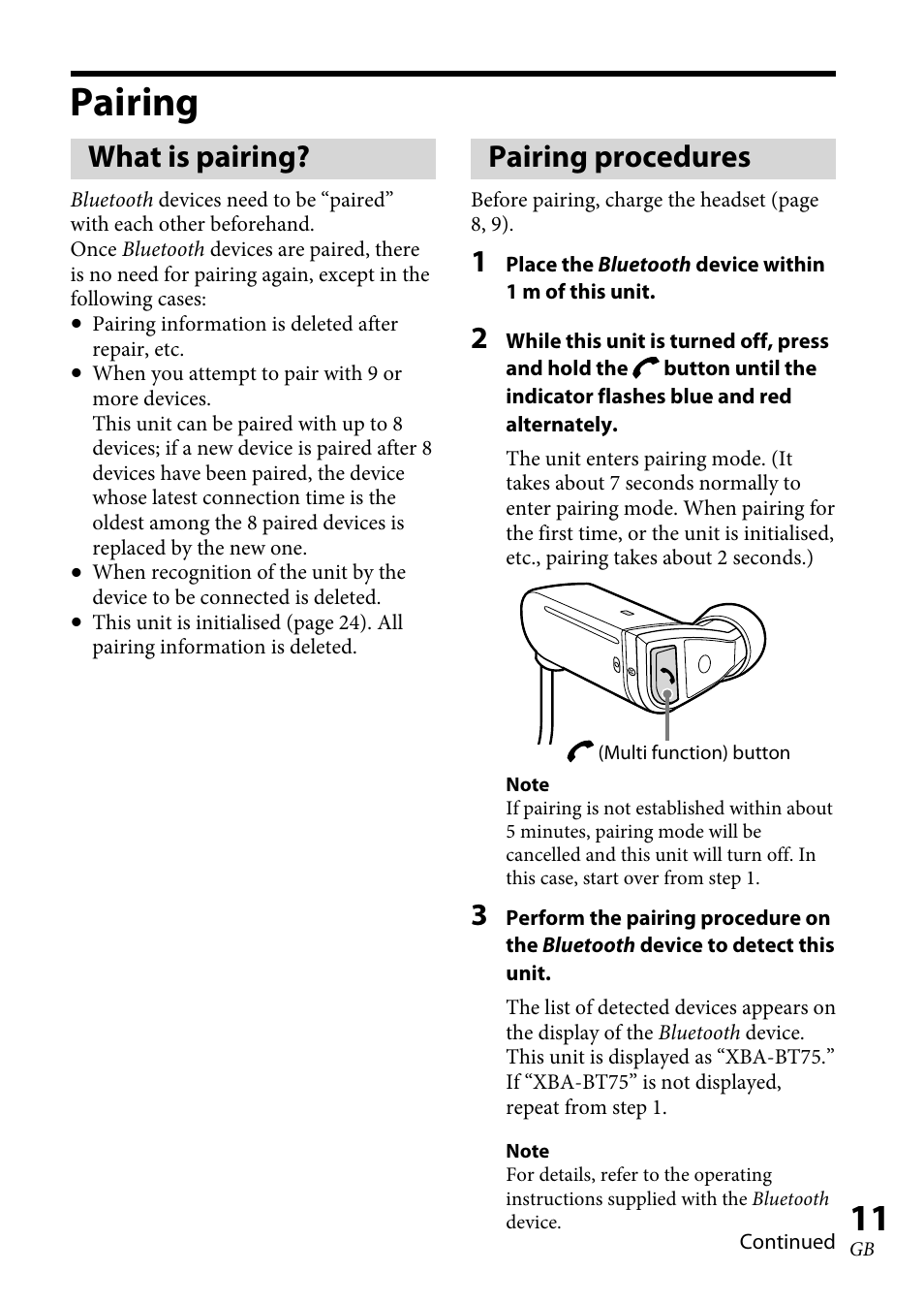 Pairing, What is pairing, Pairing procedures | Sony XBA-BT75 User Manual | Page 11 / 132