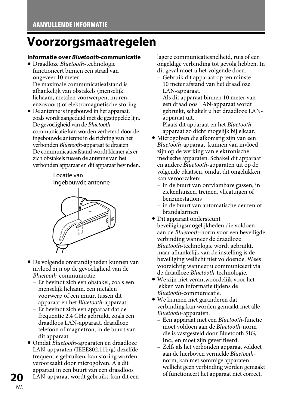 Voorzorgsmaatregelen | Sony XBA-BT75 User Manual | Page 124 / 132