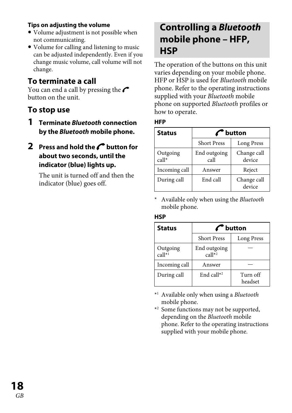 Controlling a bluetooth mobile phone – hfp, hsp | Sony XBA-BT75 User Manual | Page 18 / 132