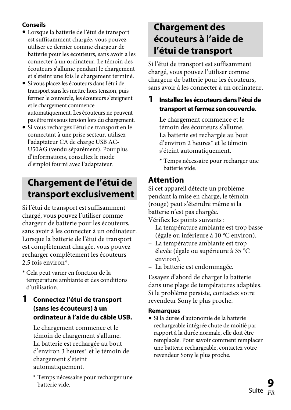 Chargement de l’étui de transport exclusivement, Attention | Sony XBA-BT75 User Manual | Page 35 / 132