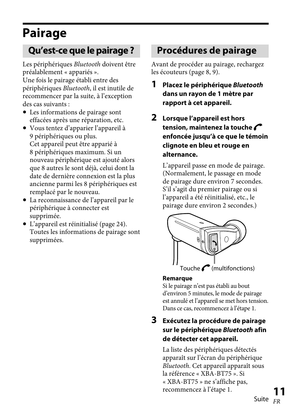 Pairage, Qu’est-ce que le pairage, Procédures de pairage | Sony XBA-BT75 User Manual | Page 37 / 132