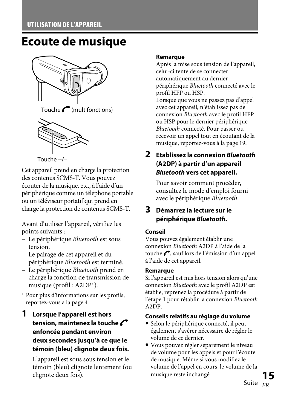 Ecoute de musique | Sony XBA-BT75 User Manual | Page 41 / 132