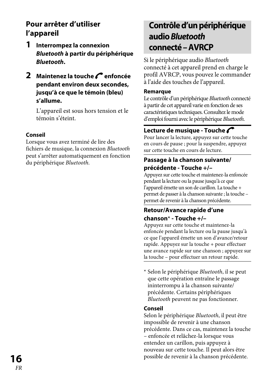 Pour arrêter d’utiliser l’appareil | Sony XBA-BT75 User Manual | Page 42 / 132