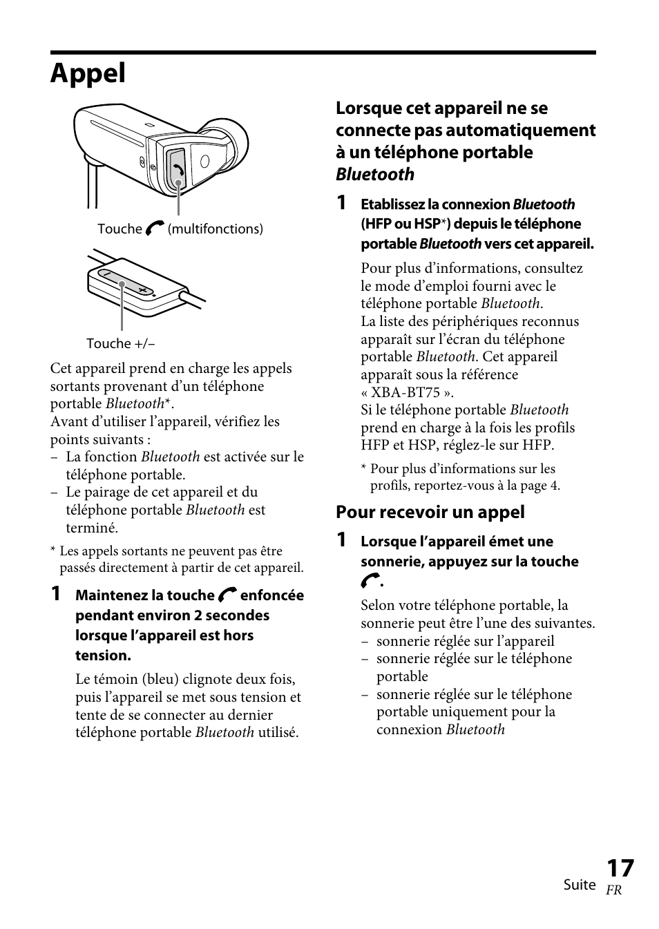 Appel | Sony XBA-BT75 User Manual | Page 43 / 132