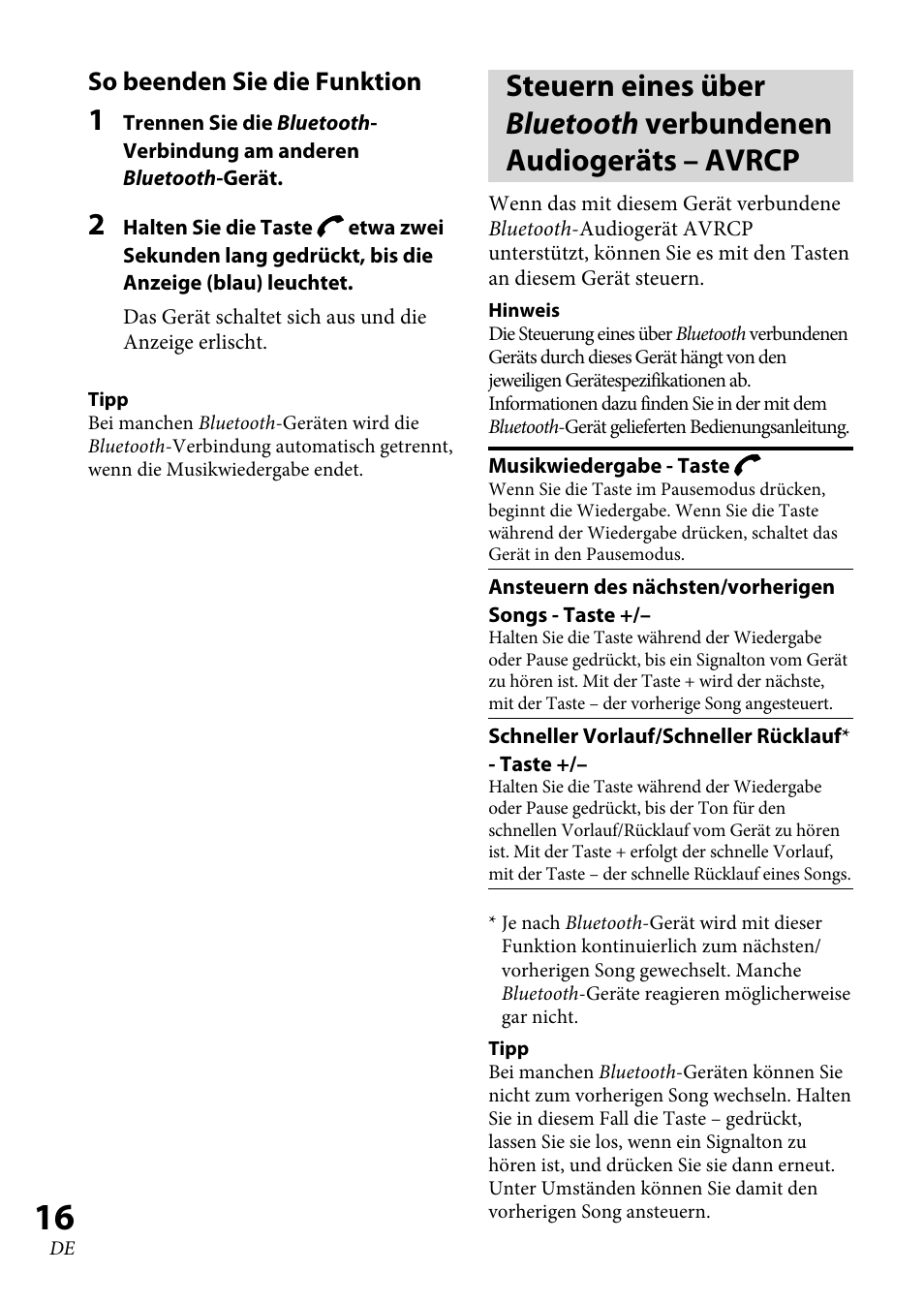 So beenden sie die funktion | Sony XBA-BT75 User Manual | Page 68 / 132