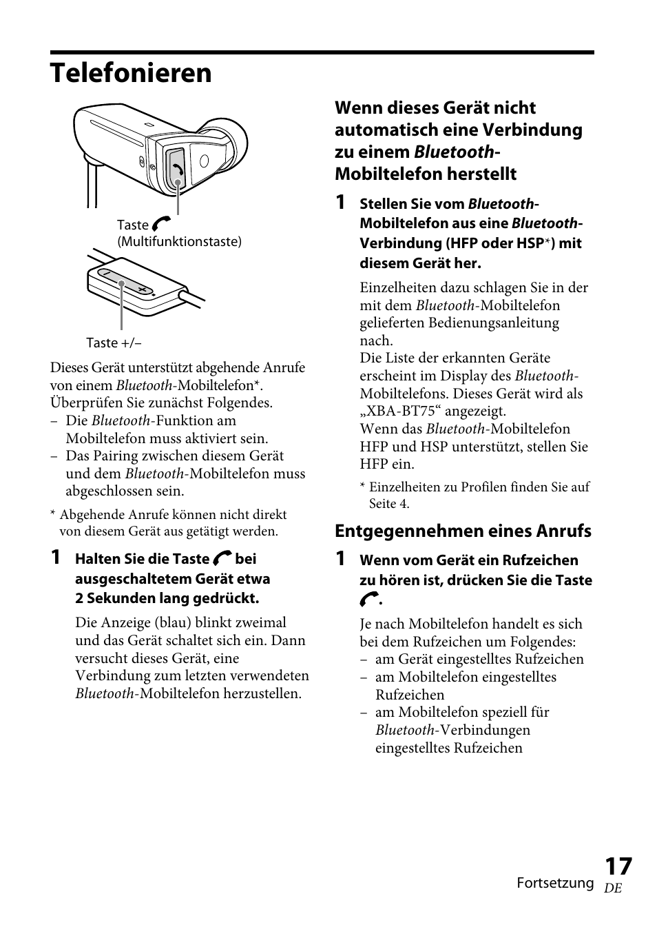 Telefonieren | Sony XBA-BT75 User Manual | Page 69 / 132