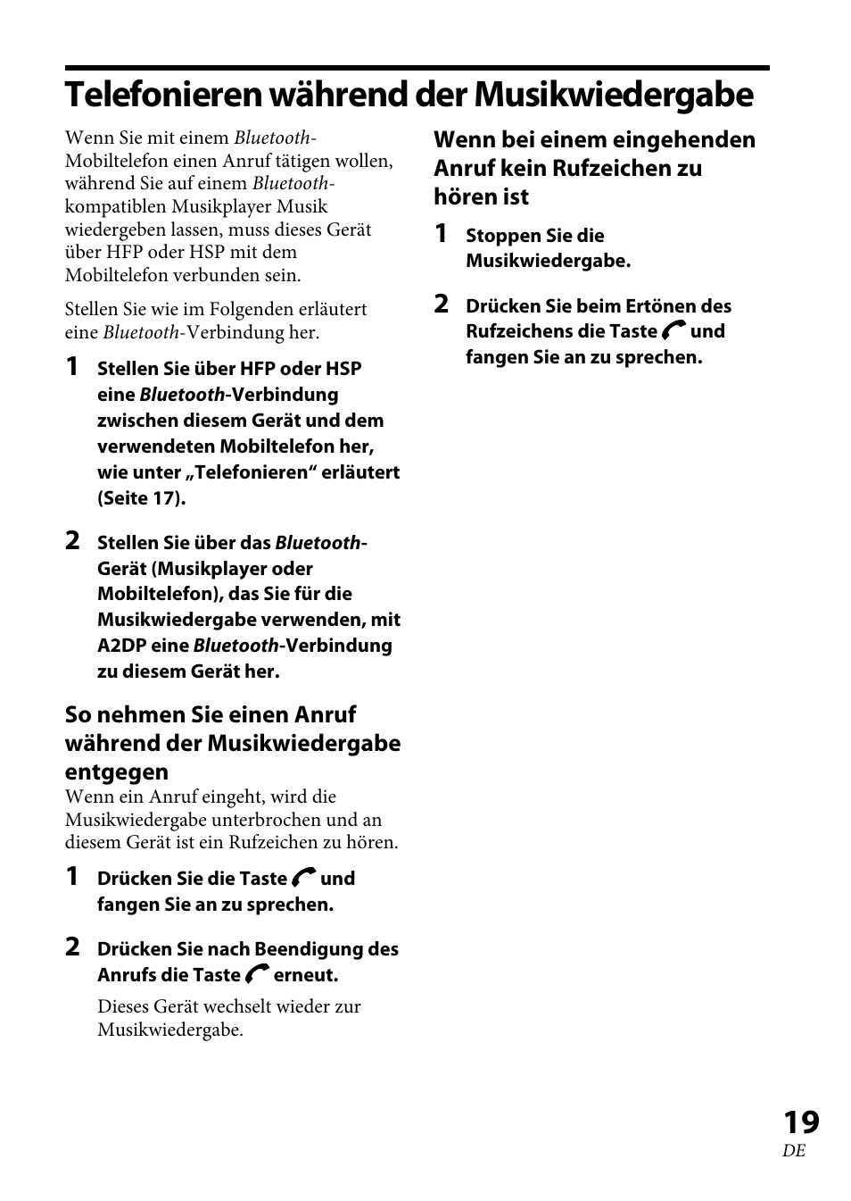 Telefonieren während der musikwiedergabe | Sony XBA-BT75 User Manual | Page 71 / 132