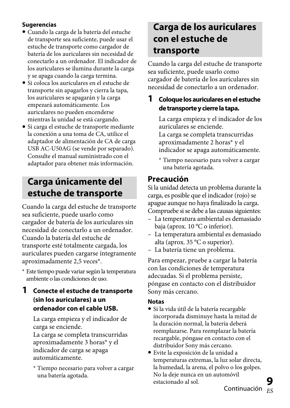 Carga únicamente del estuche de transporte, Precaución | Sony XBA-BT75 User Manual | Page 87 / 132